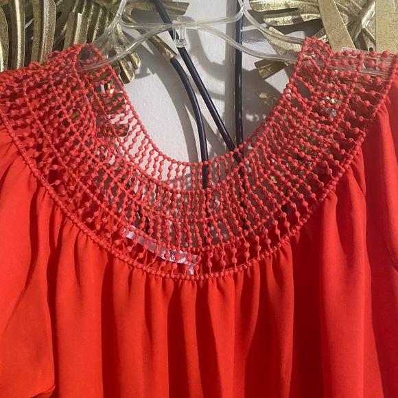 Have Vibrant Red Blouse with Embellished Neckline - Picture 3 of 4